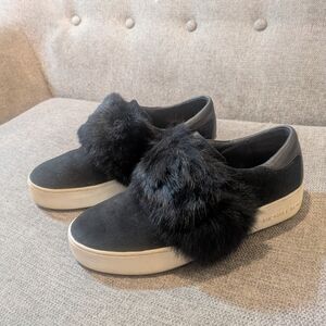 Michael Kors Black Fur Slip-On Sneakers Size 7.5